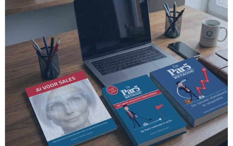 Boeken over sales, acquisitie en AI op een werktafel