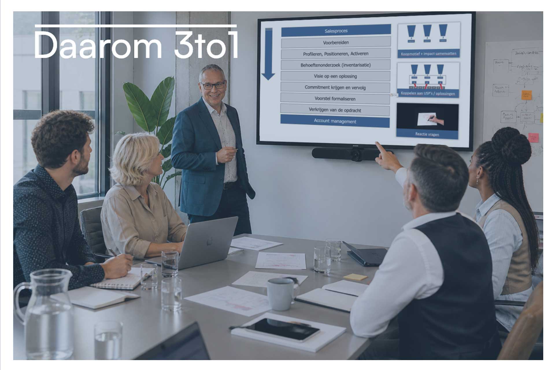 Salestrainer begeleidt commercieel team tijdens training moderne B2B-sales